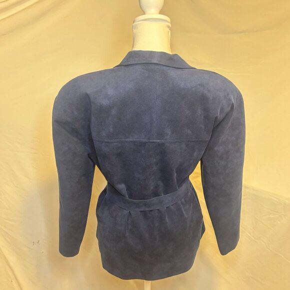 Ultra Suede Blue Leather Colorblock Premium Blazer Jacket Womens Design Comfort - Picture 4 of 6